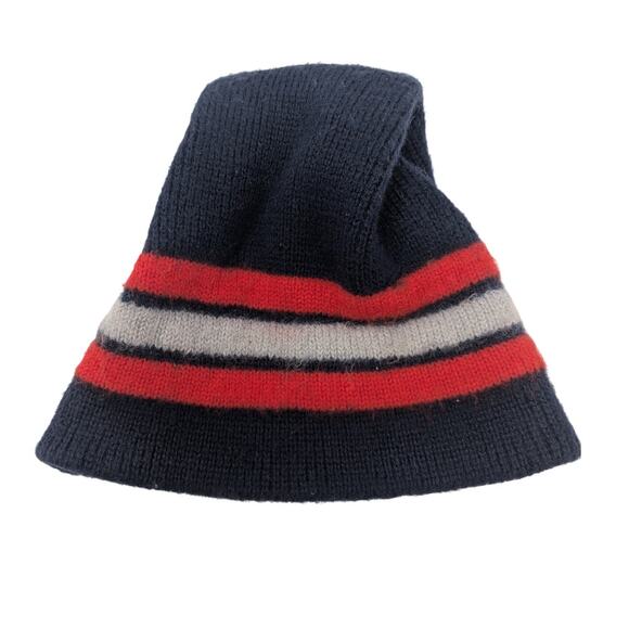 Vintage Smiley 100% Wool Beanie Hat Skull Cap Striped Knit Made in USA - Picture 3 of 6